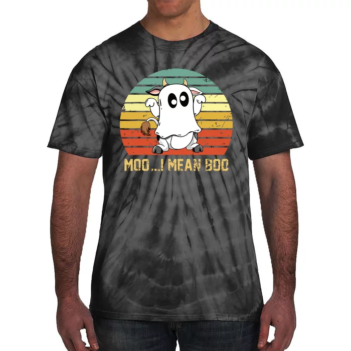 Ghost Cow Moo I Mean Boo Halloween Funny Cow Lover Tie-Dye T-Shirt