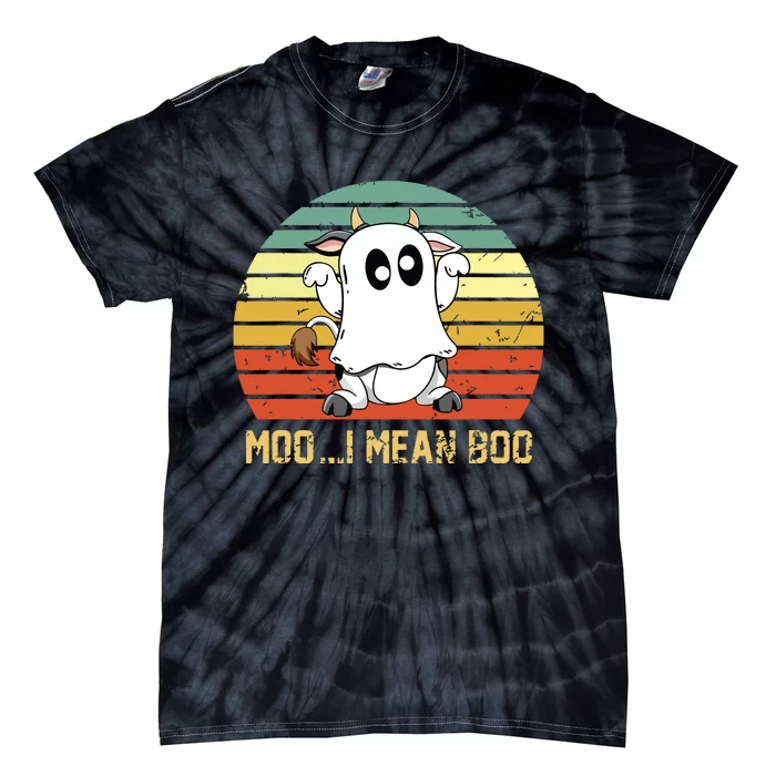 Ghost Cow Moo I Mean Boo Halloween Funny Cow Lover Tie-Dye T-Shirt