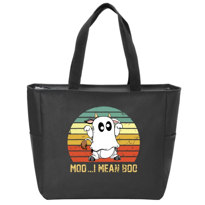 Ghost Cow Moo I Mean Boo Halloween Funny Cow Lover Zip Tote Bag