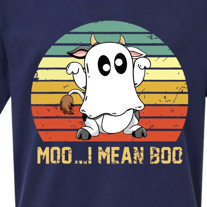 Ghost Cow Moo I Mean Boo Halloween Funny Cow Lover Sueded Cloud Jersey T-Shirt