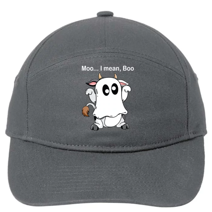 Ghost Cow Moo I Mean Boo Halloween Outfit Funny Cow Lover 7-Panel Snapback Hat