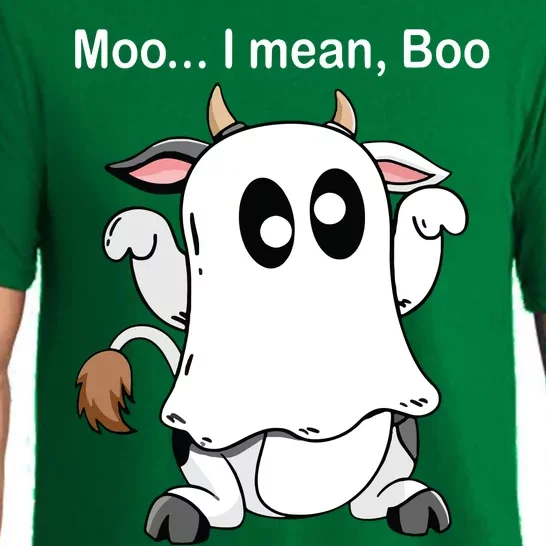 Ghost Cow Moo I Mean Boo Halloween Outfit Funny Cow Lover Pajama Set