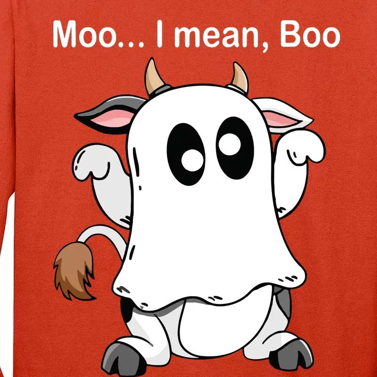 Ghost Cow Moo I Mean Boo Halloween Outfit Funny Cow Lover Tall Long Sleeve T-Shirt