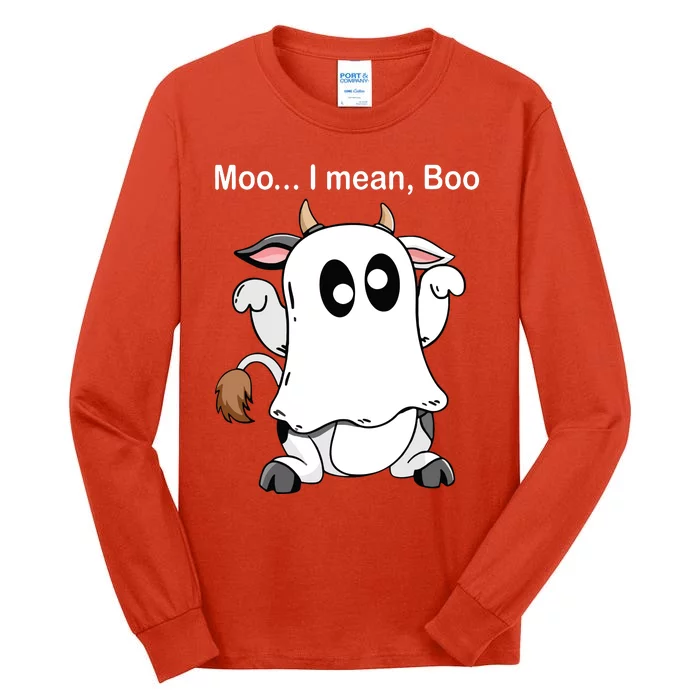 Ghost Cow Moo I Mean Boo Halloween Outfit Funny Cow Lover Tall Long Sleeve T-Shirt