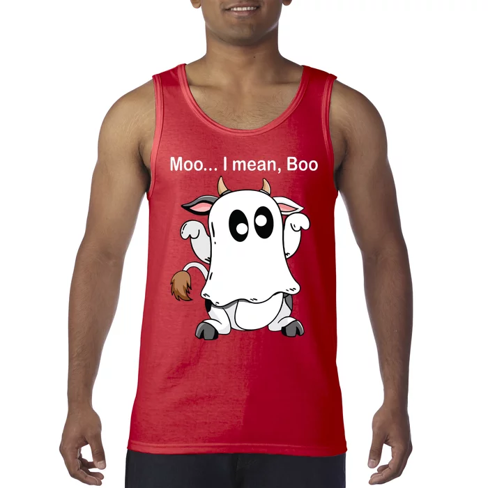 Ghost Cow Moo I Mean Boo Halloween Outfit Funny Cow Lover Tank Top