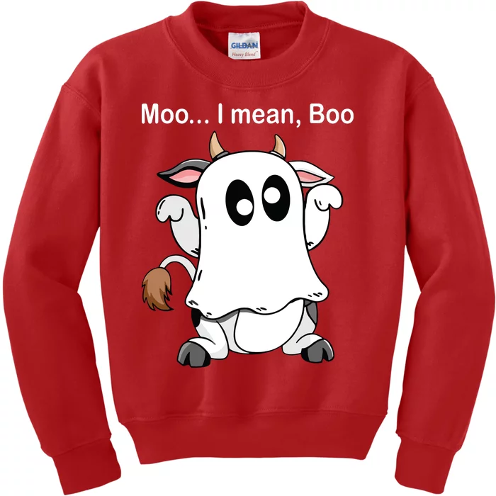 Ghost Cow Moo I Mean Boo Halloween Outfit Funny Cow Lover Kids Sweatshirt