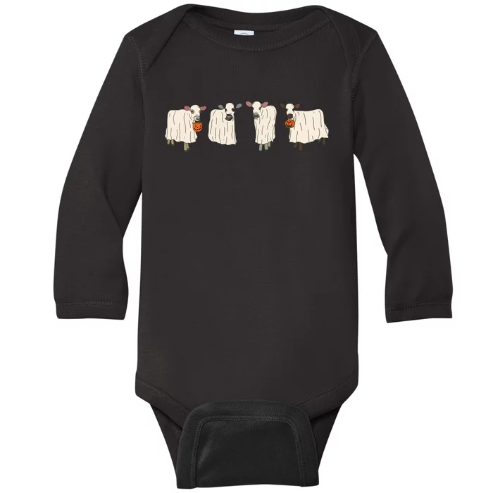 Ghost Cow Moo I Mean Boo Trick Or Treat Halloween Party Sweat Baby Long Sleeve Bodysuit