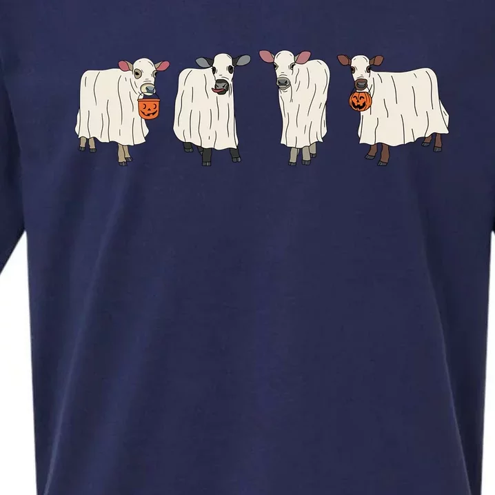 Ghost Cow Moo I Mean Boo Trick Or Treat Halloween Party Great Gift Sueded Cloud Jersey T-Shirt