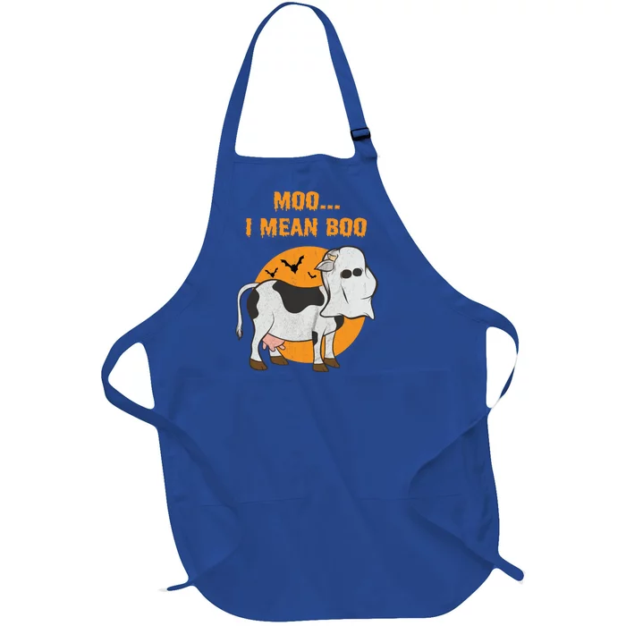 Ghost Cow Moo I Mean Boo Gift Full-Length Apron With Pocket