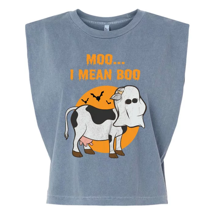 Ghost Cow Moo I Mean Boo Gift Garment-Dyed Women's Muscle Tee