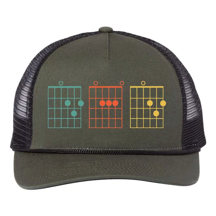 Guitar Chord Musical Note Dad Written Retro Vintage Father Retro Rope Trucker Hat Cap