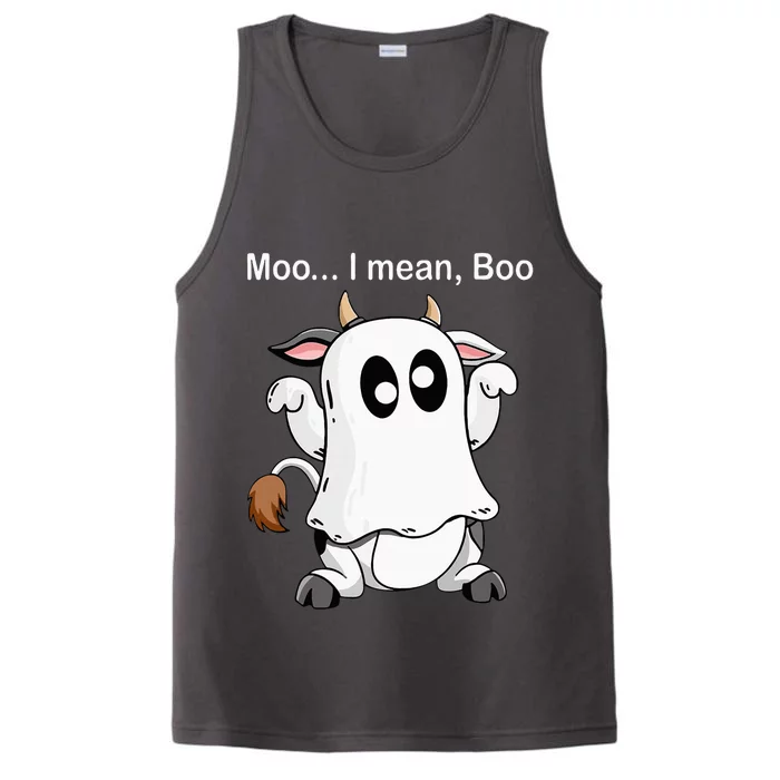 Ghost Cow Moo I Mean Boo Halloween Outfit Funny Cow Lover Performance Tank