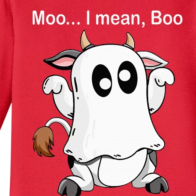 Ghost Cow Moo I Mean Boo Halloween Outfit Funny Cow Lover Baby Long Sleeve Bodysuit