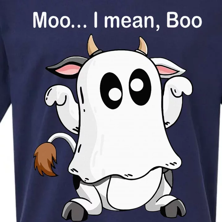 Ghost Cow Moo I Mean Boo Halloween Outfit Funny Cow Lover Sueded Cloud Jersey T-Shirt