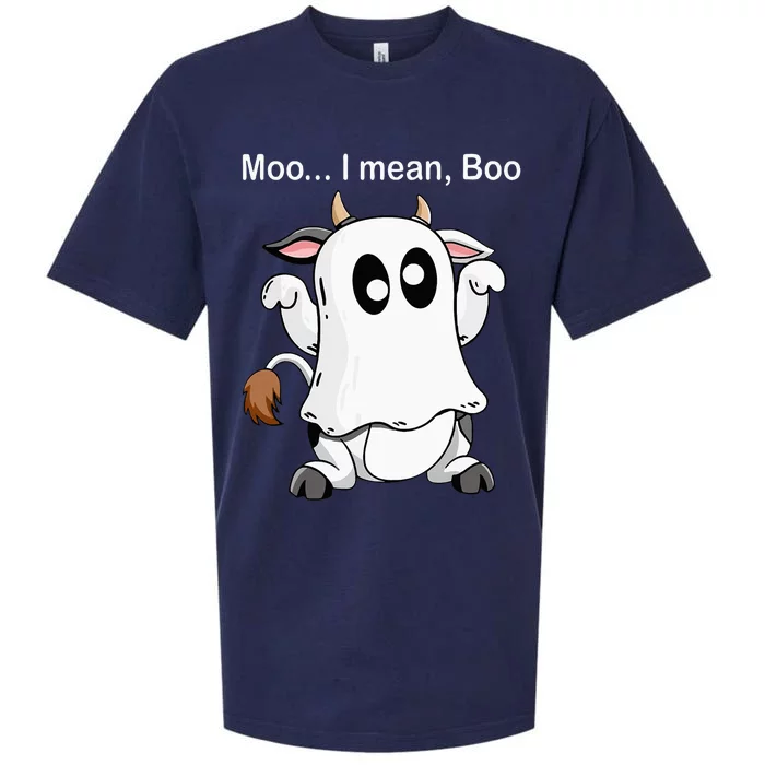 Ghost Cow Moo I Mean Boo Halloween Outfit Funny Cow Lover Sueded Cloud Jersey T-Shirt