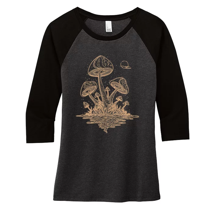 Goblincore Cottagecore Mushrooms Fungi Aesthetic Women's Tri-Blend 3/4-Sleeve Raglan Shirt