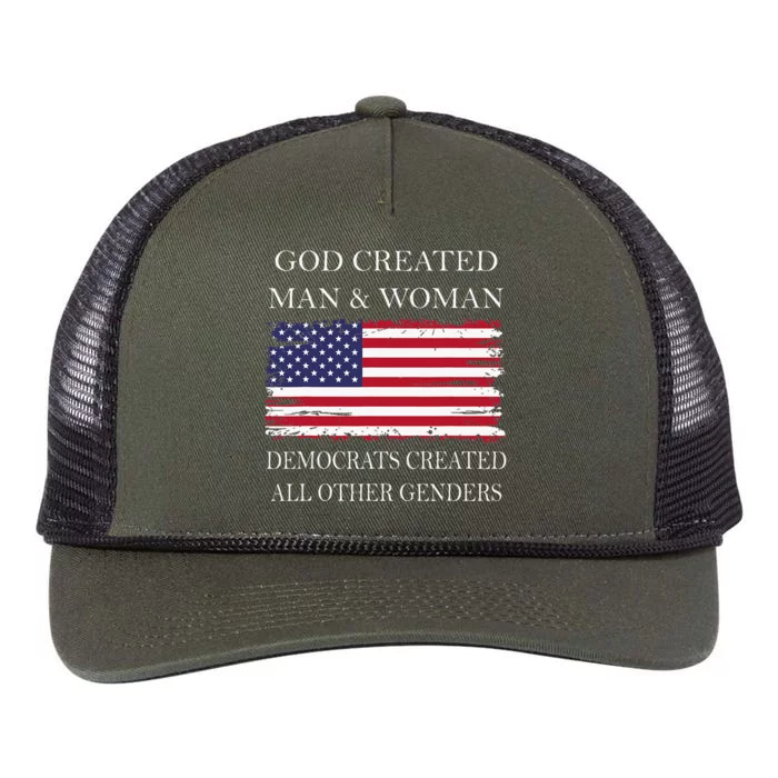 God Created Man & Woman Democrats Created All Other Genders Retro Rope Trucker Hat Cap