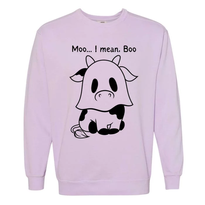 Ghost Cow Moo I Mean Boo Funny Halloween Costume Gift Garment-Dyed Sweatshirt