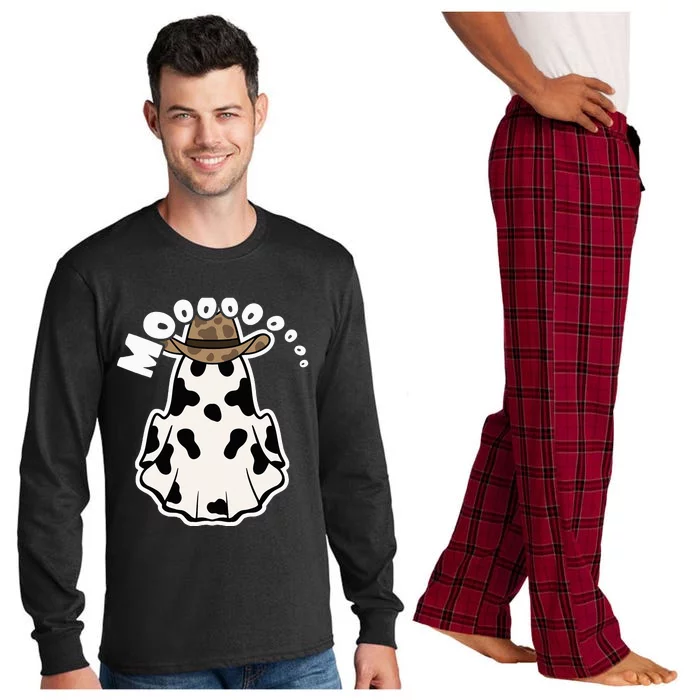 Ghost Cowboy Moo Boo Funny Halloween Funny Cowboy Ghost Long Sleeve Pajama Set