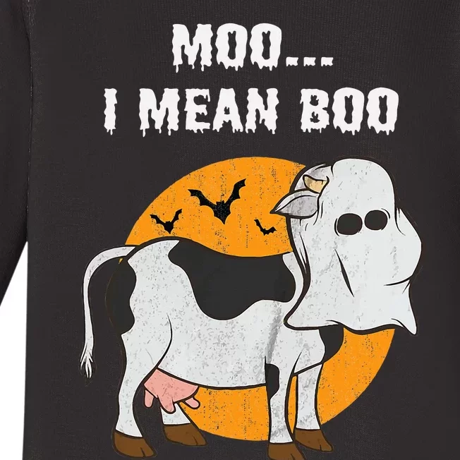 Ghost Cow Moo I Mean Boo Halloween Baby Long Sleeve Bodysuit