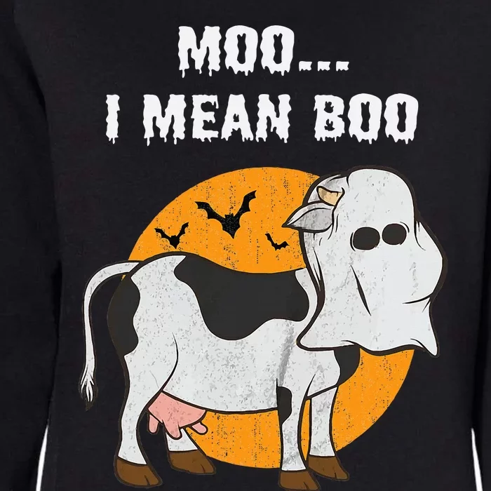 Ghost Cow Moo I Mean Boo Halloween Womens California Wash Sweatshirt