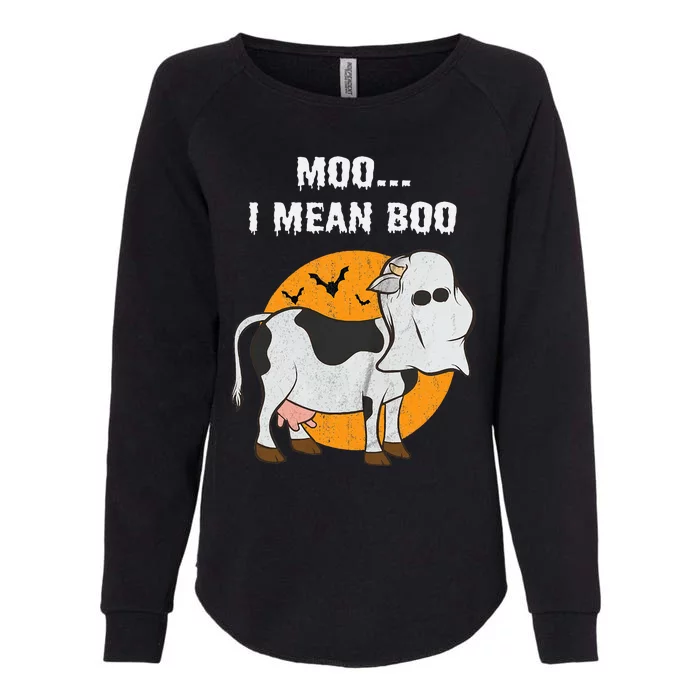 Ghost Cow Moo I Mean Boo Halloween Womens California Wash Sweatshirt