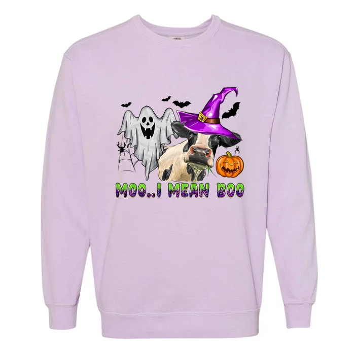 Ghost Cow Moo I Mean Boo Halloween Funny Cow Lover Costume Great Gift Garment-Dyed Sweatshirt