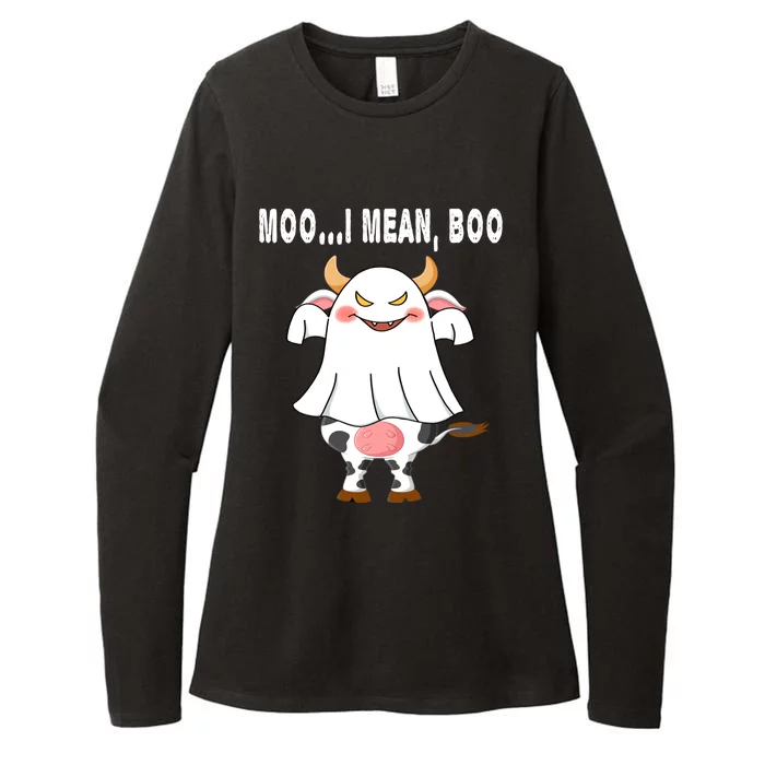 Ghost Cow Moo I Mean Boo Pumpkin Moon Halloween Gift Womens CVC Long Sleeve Shirt