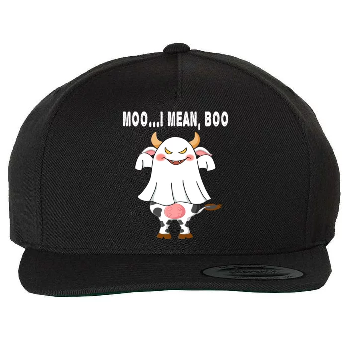 Ghost Cow Moo I Mean Boo Pumpkin Moon Halloween Gift Wool Snapback Cap