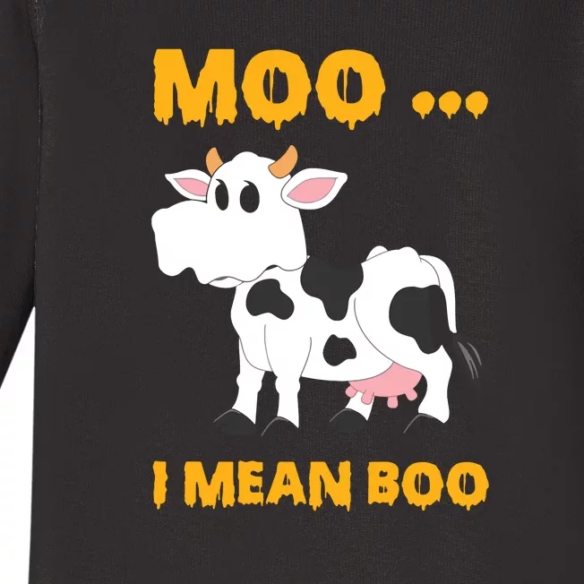 Ghost Cow Moo I Mean Boo Halloween Baby Long Sleeve Bodysuit