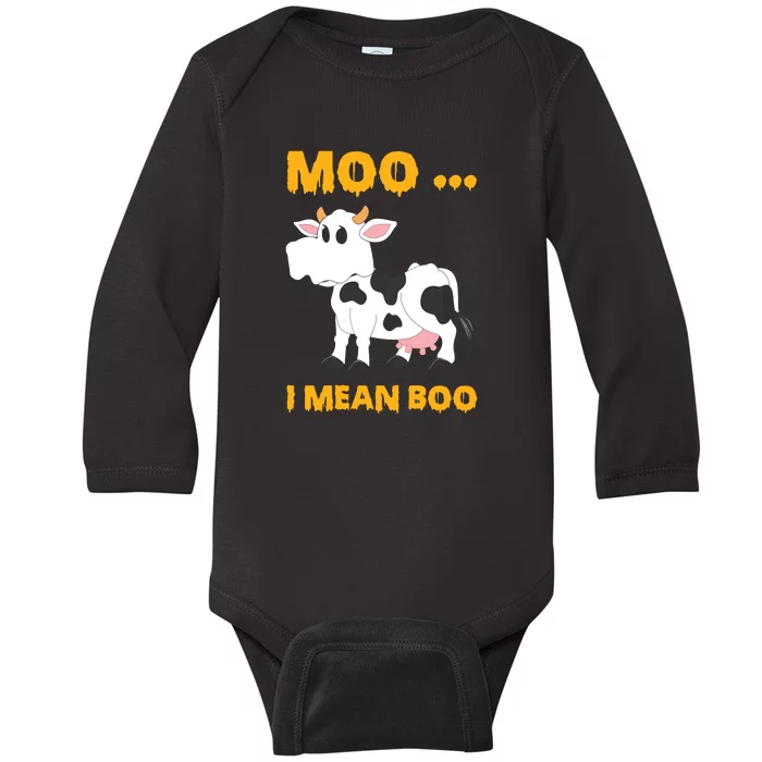 Ghost Cow Moo I Mean Boo Halloween Baby Long Sleeve Bodysuit