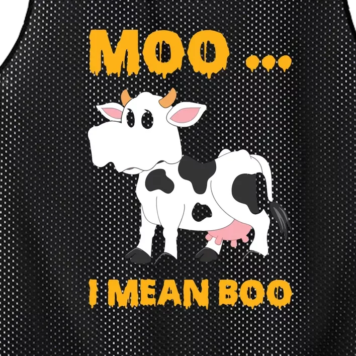 Ghost Cow Moo I Mean Boo Halloween Mesh Reversible Basketball Jersey Tank