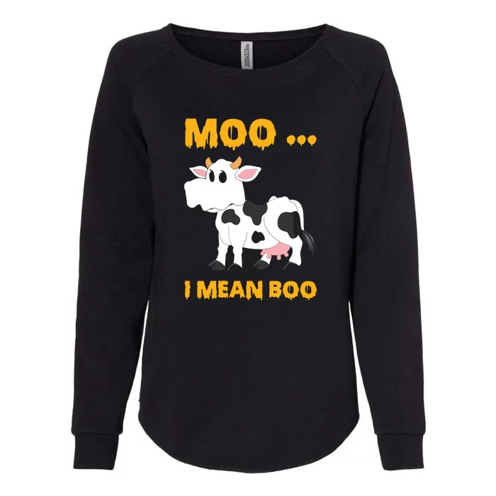 Ghost Cow Moo I Mean Boo Halloween Womens California Wash Sweatshirt