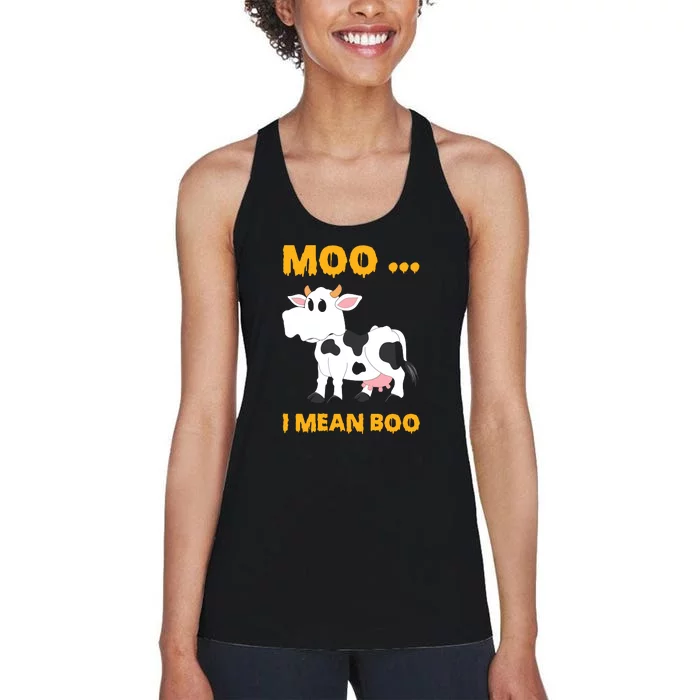 Ghost Cow Moo I Mean Boo Halloween Women's Racerback Tank