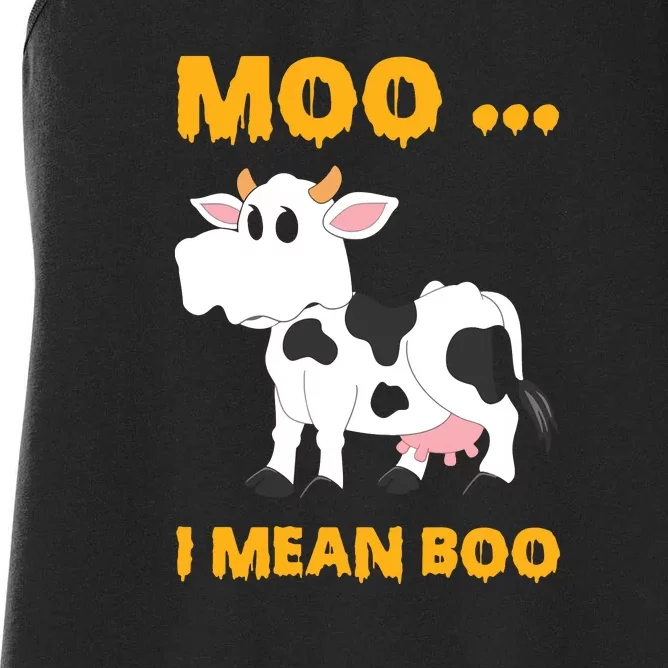 Ghost Cow Moo I Mean Boo Halloween Women's Racerback Tank