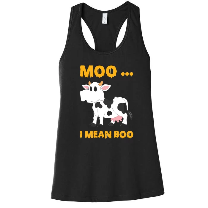 Ghost Cow Moo I Mean Boo Halloween Women's Racerback Tank