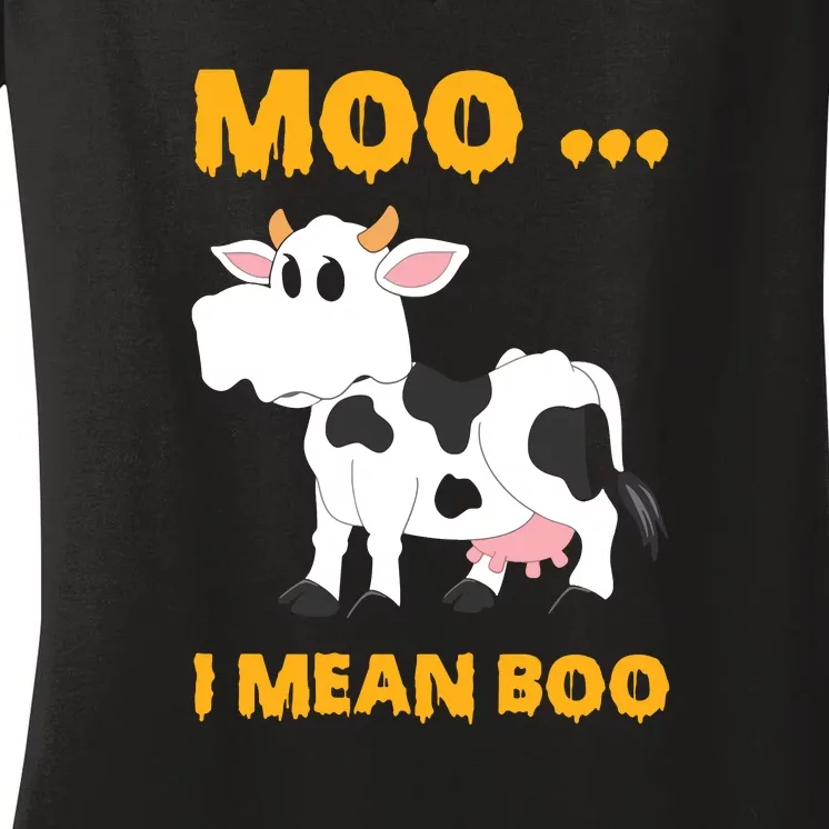 Ghost Cow Moo I Mean Boo Halloween Women's V-Neck T-Shirt