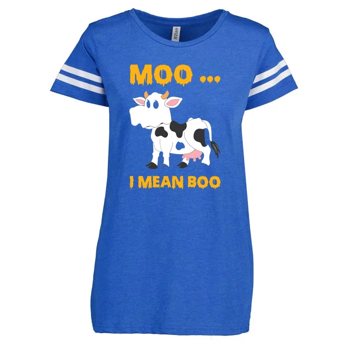 Ghost Cow Moo I Mean Boo Halloween Enza Ladies Jersey Football T-Shirt