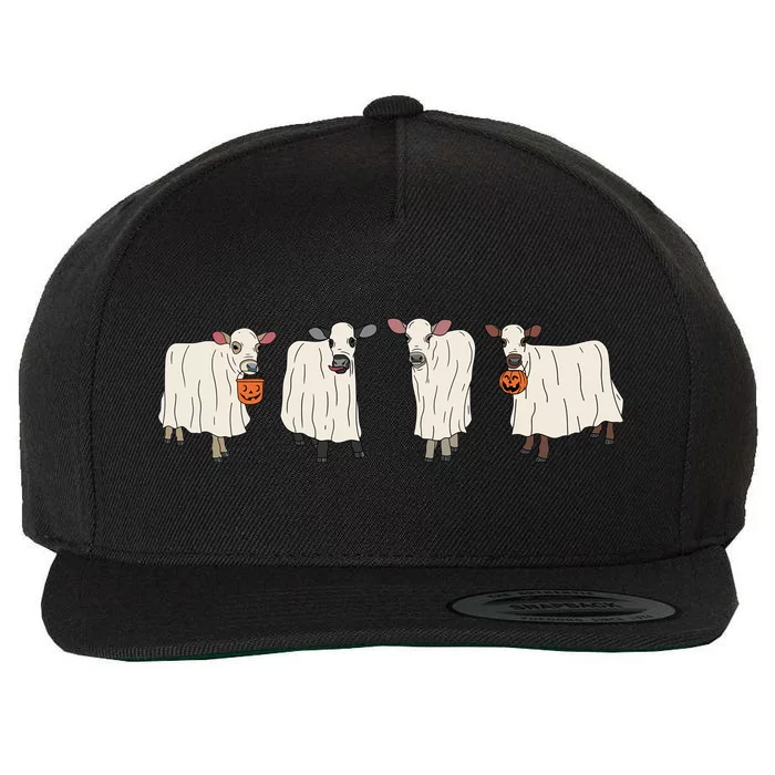 Ghost Cow Moo I Mean Boo Trick Or Treat Halloween Party Cool Gift Wool Snapback Cap