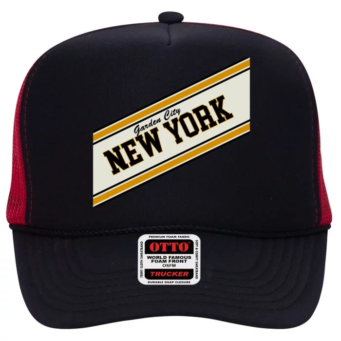 Garden City New York Varsity Logo High Crown Mesh Trucker Hat