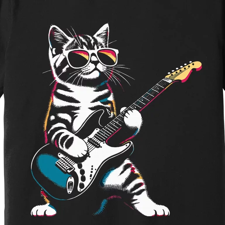 Guitar Cat Novelty Rock Music Band Concert Funny Cat Premium T-Shirt