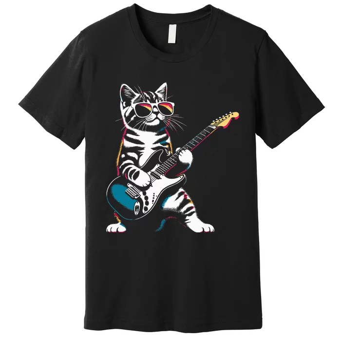 Guitar Cat Novelty Rock Music Band Concert Funny Cat Premium T-Shirt