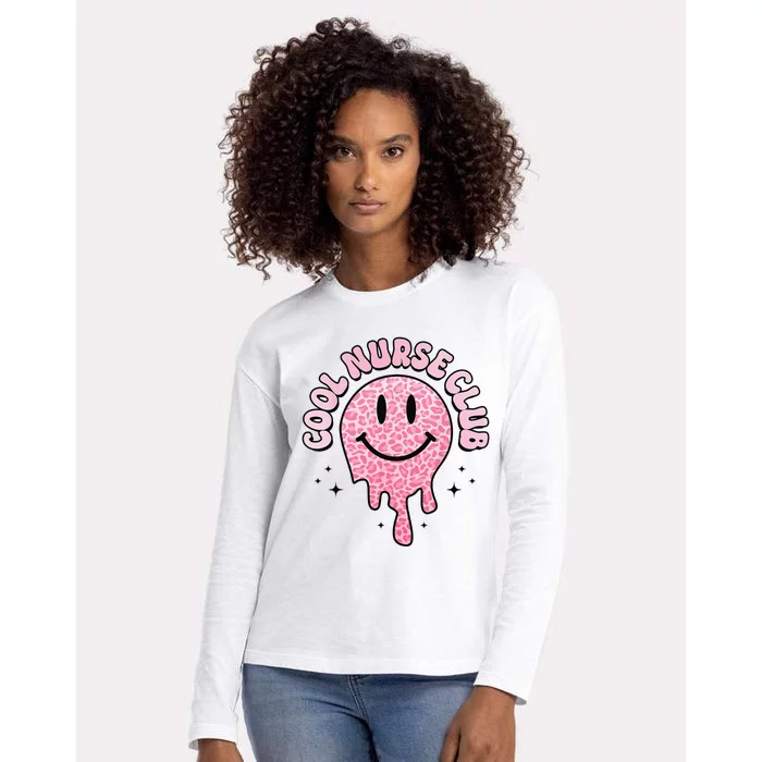 Groovy Cool Nurse Club Healthcare Worker Smile Face Womens Cotton Relaxed Long Sleeve T-Shirt