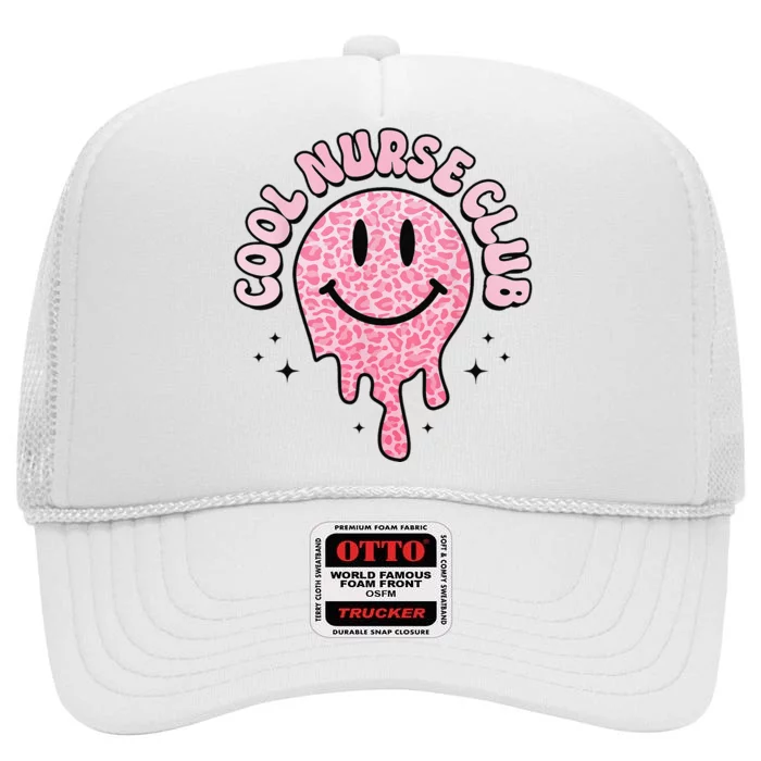 Groovy Cool Nurse Club Healthcare Worker Smile Face High Crown Mesh Trucker Hat