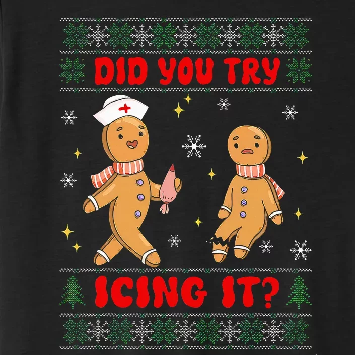 Groovy Christmas Nurse Gingerbread Man Did You Try Icing It ChromaSoft Performance T-Shirt