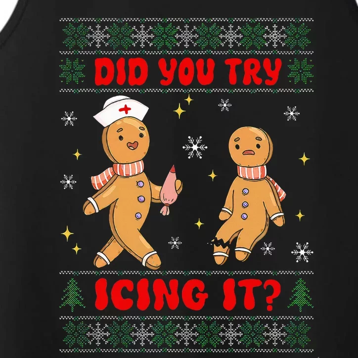 Groovy Christmas Nurse Gingerbread Man Did You Try Icing It Performance Tank