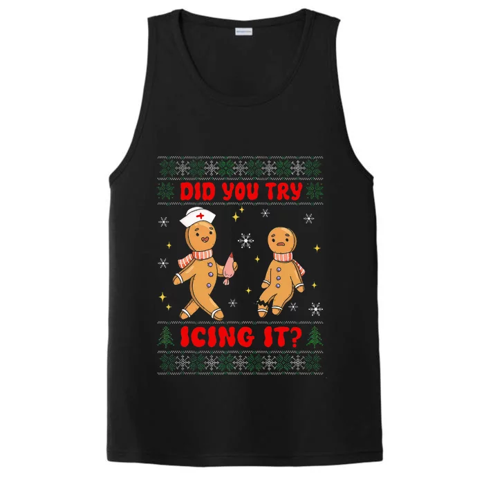 Groovy Christmas Nurse Gingerbread Man Did You Try Icing It Performance Tank