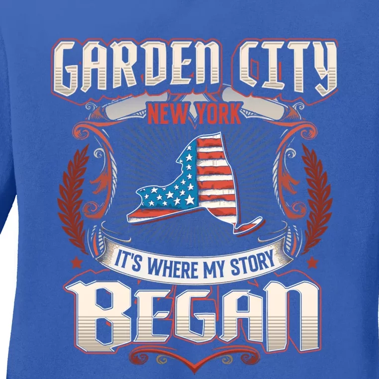 Garden City New York Usa Flag 4th Of July Meaningful Gift Ladies Long Sleeve Shirt