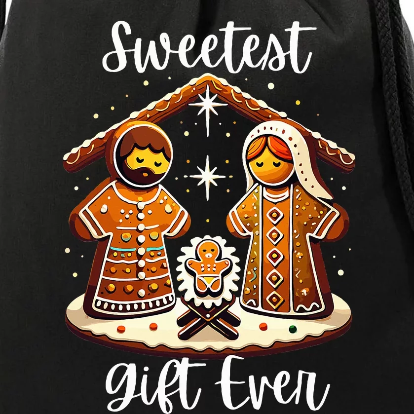 Gingerbread Christmas Nativity Sweetest Ever Jesus Mary Drawstring Bag