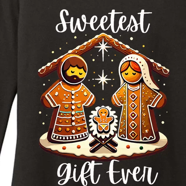 Gingerbread Christmas Nativity Sweetest Ever Jesus Mary Womens CVC Long Sleeve Shirt